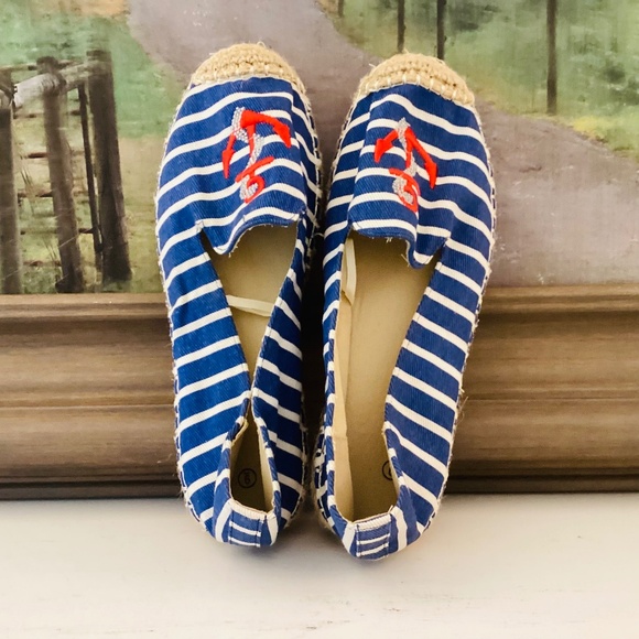Anchor Blue Stripe Slip On Shoes Espadrilles Size 9 Women’s Nautical Summer - Picture 1 of 14